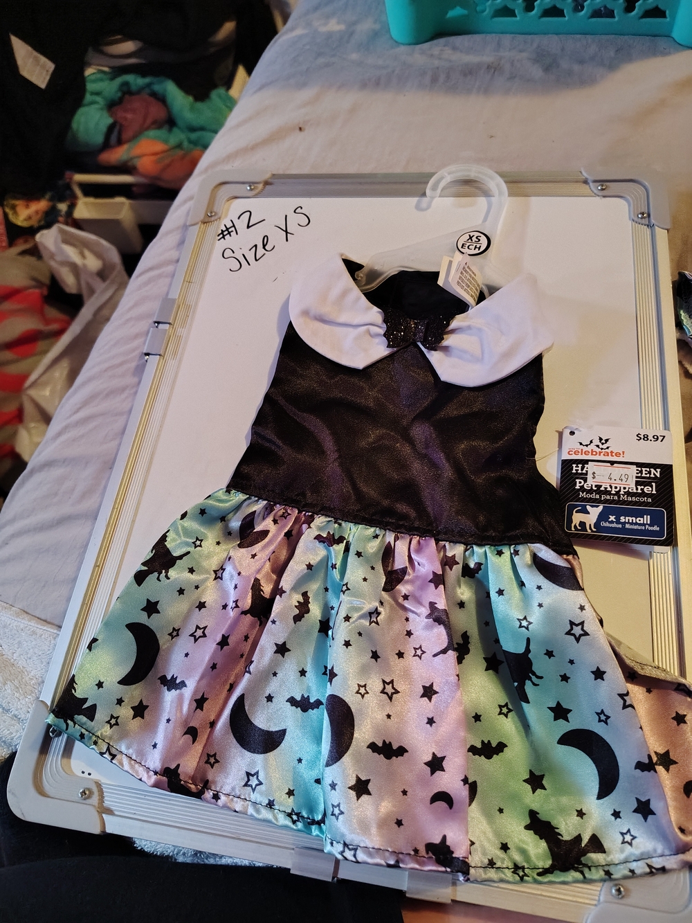 Halloween Moon & Bat Satin Dog Dress with White Collar - XS
